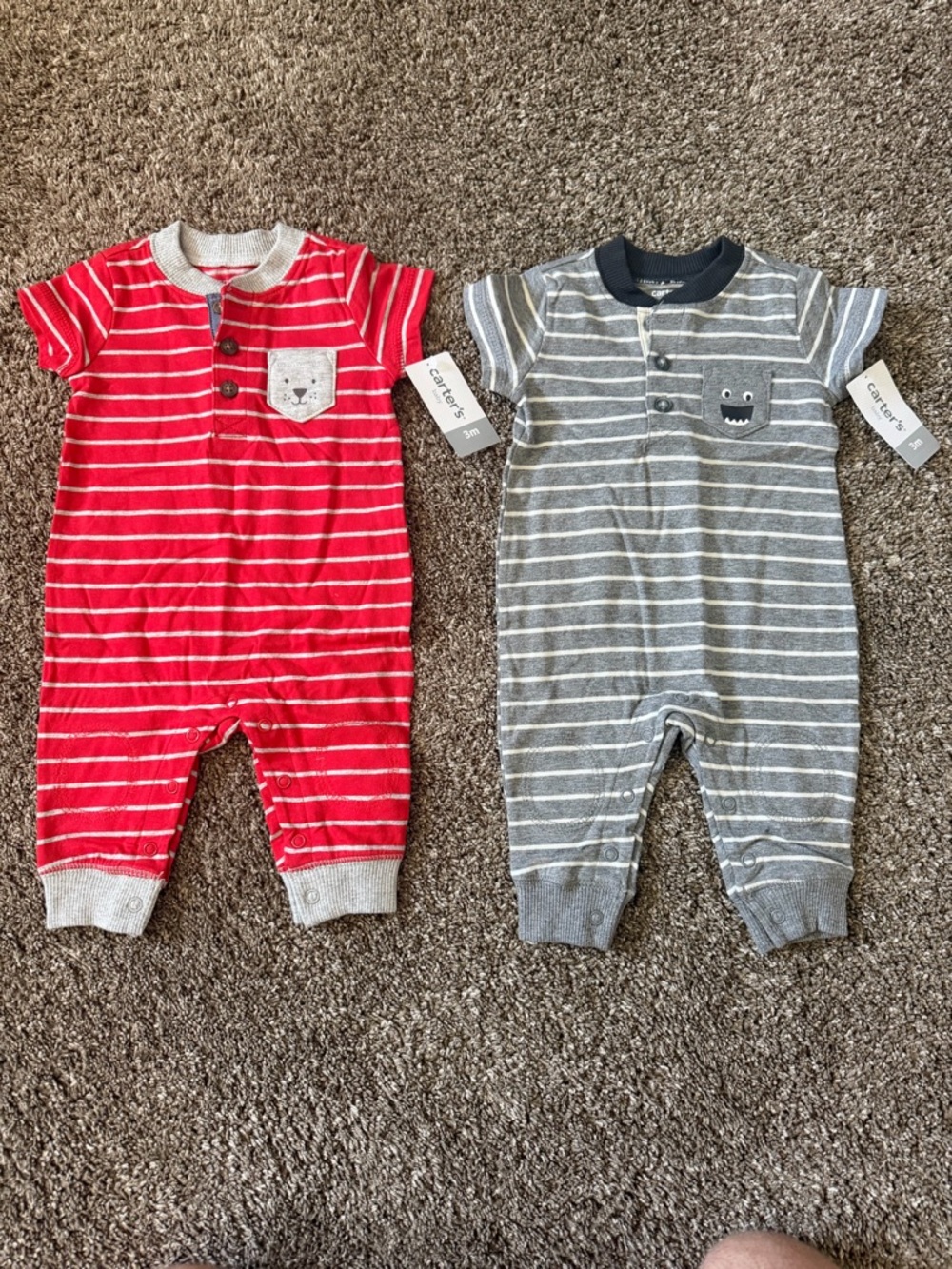 Carter's Red & Gray Striped Short-Sleeve Baby One-Piece Duo (2)